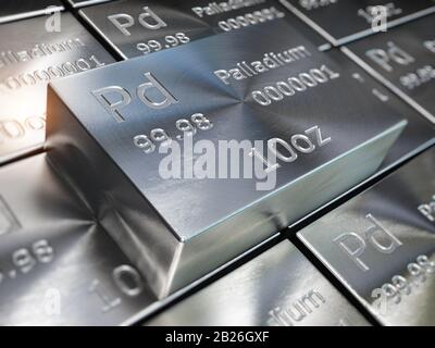 Palladium-Balken oder Ingots Hintergrund. Edelmetalle. 3D-Abbildung Stockfoto