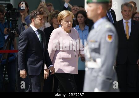 Wolodymyr Selensky, Angela Merkel-Treffen der Dt. Bundeskanzlerin mit dem ukrainischen Praesidenten, Bundeskanzleramt, 18. Juni 2019, Berlin/Volody Stockfoto