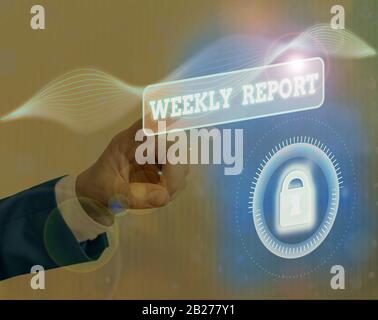 Text Zeichen angezeigt Wochenbericht. Business Foto text Informationen über das, was innerhalb der Woche bekannt geworden sind, Stockfoto