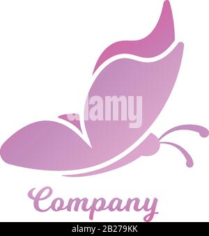 Designvorlage für das abstrakte Flying Pinky Butterfly Logo. Tierlogo Konzept Isoliert auf weißem Hintergrund. Bunt mit Pink violetter Farbabstufung. Stock Vektor