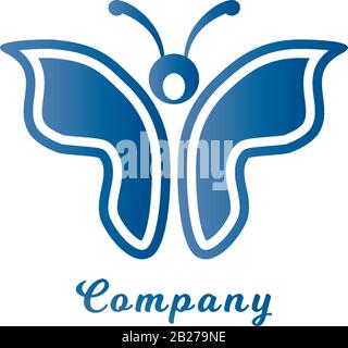 Designvorlage mit abstraktem blauem Schmetterlingslogo. Tierlogo Konzept Isoliert auf weißem Hintergrund. Geeignet für Schönheits- und Modeprodukte. Stock Vektor