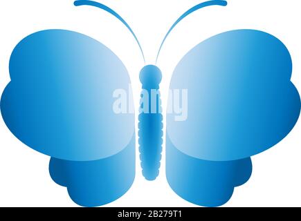 Schöne Designvorlage mit Schmetterlings-Logo von oben abgebildet. Tierlogo Konzept Isoliert auf weißem Hintergrund. Farbe für weiße und blaue Abstufung. Stock Vektor