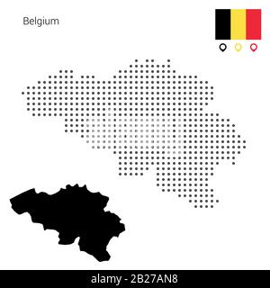 Karte von Belgien Vektor gepunktet, mit Fahne und Stift. Illustration für Webdesign, Tapete, Flyer, Filmmaterial, Poster, Broschüren, Banner. Stock Vektor