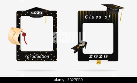 Zwei schwarze Graduierungsrahmen für Partyfotografen stehen für Vektorgrafiken Stock Vektor