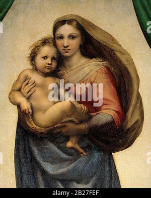 Die Sixtinische Madonna (Madonna di San Sisto) 1512 (Detail) Gemälde von Raphael (Raffaello Sanzio da Urbino) - Sehr hohe Auflösung und hochwertige Bilder Stockfoto