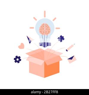Bunte Lichtsampel mit Gehirn erzeugen innovative Ideen Vektor-Grafik-Illustration Stock Vektor