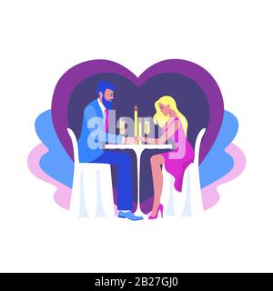 Cartoon-Mann und Frau, die ein romantisches Abendessen mit einem Paar genießen, das den valentinstag feiert Stock Vektor