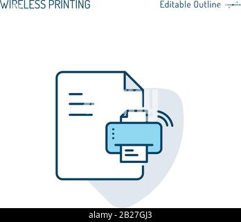 Druckersymbol, Symbol für drahtlosen Druck, Fax, Ausdruck, Scanner, Fotokopie, Photographer Studio, Digitaltechnologie, Dateidokument, bearbeitbarer Strich Stock Vektor