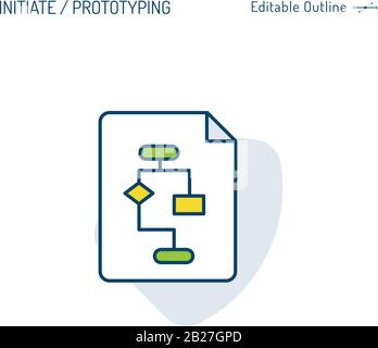 Initiate Icon, Planungssymbol, Prototyp, Softwareentwicklungsprozess, Codierungsprozessdiagramm, Programmiersprache für Computer, Projektmanagementprozess Stock Vektor