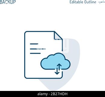 Cloud-Backup-Symbol, Cloud-Speicher-Symbol, Sichere Daten, Drahtlose Datenbank, Digitaltechnologie, Dateien im Unternehmensbüro, bearbeitbare Kontur Stock Vektor