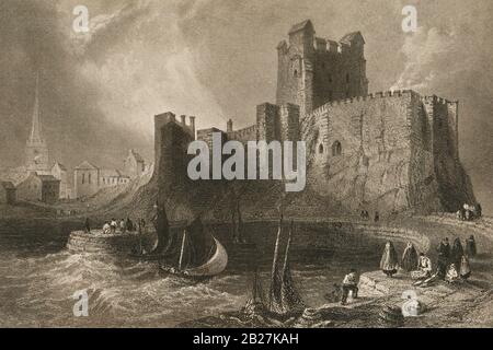 Carrickfergus Castle im 19. Jahrhundert, County Antrim, Nordirland Stockfoto