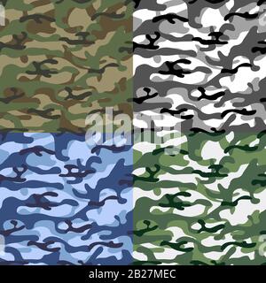 Buntes, nahtloses Tarnmuster. Wald, Winter, urbane Struktur. Einfache Vektorgrafiken. Für das Design von Stoff, Verpackungspapier, Stock Vektor