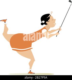 Cartoon Happy Golfer Woman hat einen guten Kick isoliert auf weißer Illustration gemacht Stock Vektor