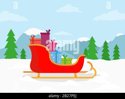 Weihnachtsschlitten, Geschenksymbol. Buntes Schlittensymbol Stock Vektor