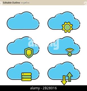 Cloud-Symbol, Cloud-Speicher-Symbol, Sichere Daten, drahtlose Datenbank, Digitale Technologie, Geschäftsunterlagen Stock Vektor