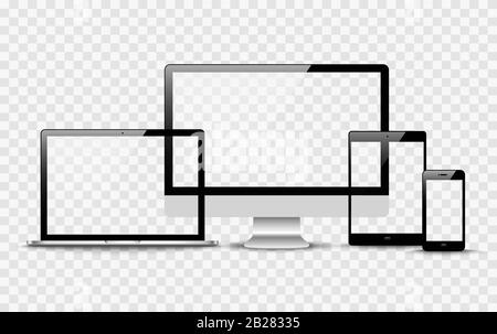 Realistischer Vektor. Gerätesatz: Notebook-, Tablet- und Telefonvorlage überwachen Stock Vektor