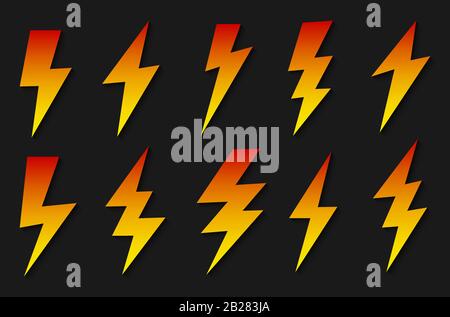 Thunder und Beleuchtungssymbole festgelegt. Vektorgrafiksatz Stock Vektor