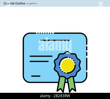 Symbol für Zertifikat, Dokument zur Zertifizierung der Leistungen, Abschluss, Diplom, Geschäftserfolg Stock Vektor
