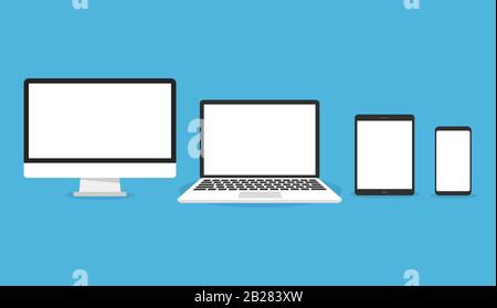 Computer, Laptop, Tablet und Smartphone. Symbol für Vektorgrafiken Stock Vektor
