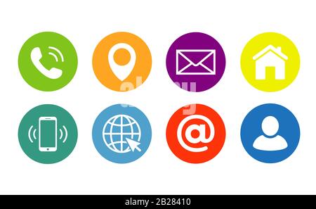 Kontaktsymbol in flacher Ausführung, 8 in 1. Vektorgrafiken Stock Vektor