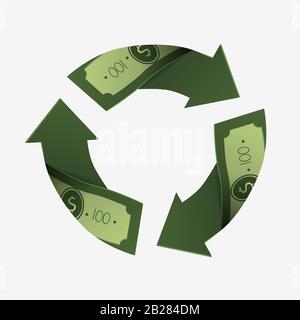 USD Money Circle recyceln mit drei Pfeilen Vektorgrafiken Stock Vektor