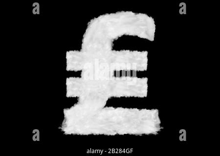 Italienisches Lira Währungszeichen Element aus Wolken auf schwarzem Hintergrund bereit für Maske oder Füllmethoden Stockfoto