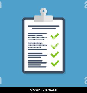 Zwischenablage mit Checklistensymbol. Symbol für flachen Vektor Stock Vektor
