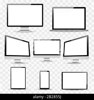 Realistischer Vektor. Gerätesatz: Notebook-, Tablet- und Telefonvorlage überwachen Stock Vektor