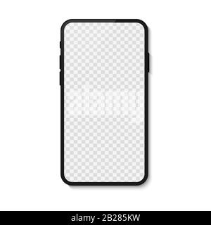 Schwarzes Smartphone isoliert auf transparentem Hintergrund, Smartphone leerer Bildschirm, Telefon-Mockup, Vektorgrafiken. Stock Vektor