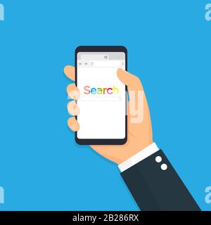 Telefon mit offenem Browser. Telefon mit Browser und Suchleiste. Flaches Symbol Stock Vektor