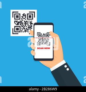 Scannen Sie das flache Symbol für den QR-Code mit dem Telefon. Strichcode. Vektorgrafiken. Stock Vektor