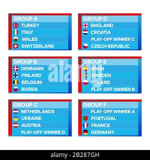 Fußball-Qualifikationsgruppen. Vektor-Länderflaggen. Stock Vektor