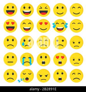 Set mit niedlichem Smiley-Emoji-Flachsymbol, Vektorgrafiken. Stock Vektor