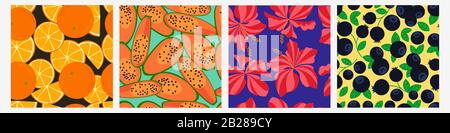 Set aus verschiedenen farbenfrohen, organischen, nahtlosen Vektorgrafiken, flacher Illustration Stock Vektor