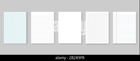 Satz mit Vektorgrafiken Blatt Papier. Gefüttert und quadratisch, auf grauem Hintergrund Stock Vektor