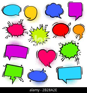 Setzen Sie comic-farbenfrohe Textblase im Popart-Stil. Vektorgrafiken Stock Vektor