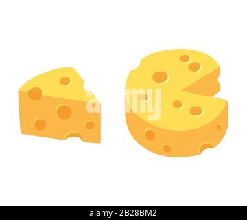 Cartoon-Käse-Illustration. Dreiecksstück, aus dem Rad des Käses geschnitten. Einfaches und niedliches Symbol mit flachem Vektorstil. Stock Vektor