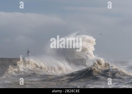 Newhaven, East Sussex am 29. Februar 2020. Storm Jorge streikt England und bringt starke Winde und starken Regen. Stockfoto