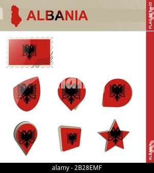 Albanien Flaggensatz, Flaggensatz #33. Vektor. Stock Vektor