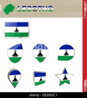 Lesotho Flaggensatz, Flaggensatz #87. Vektor. Stock Vektor