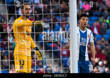 SPANIEN-FUSSBALL-LA LIGA-RCD ESPANYOL VS ATLÉTICO DE MADRID. RCD Espanyol-Spieler Wu Lei beim Spiel der La Liga zwischen RCD Espanyol und Atlético de Madrid in Cornellá, Spanien, 1. März 2020. © Joan Gosa 2020/Alamy Stockfoto