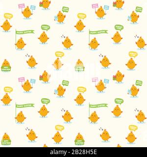 Easter Seamless Muster mit niedlichem traditionellen ostersymbol. Süße Küken-Charaktere . Federmuster für Banner, Plakate, Cover-Design-Vorlagen Stock Vektor