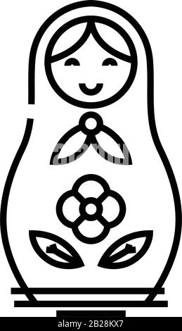 Russisches Puppensymbol, Konzeptzeichen, Konturvektorabbildung, lineares Symbol. Stock Vektor