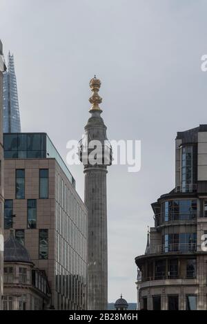 Das Monument, Pudding Lane, London, EC3 wurde zum Gedenken an den Großen Brand von London 1666 erbaut Stockfoto