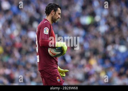 Cornella Del Llobregat, Spanien. März 2020. Barcelona, SPANIEN - 1. MÄRZ: Diego Lopez vom RCD Espanyol beim Ligaspiel zwischen RCD Espanyol und Atletico de Madrid im RCD-Stadion am 01. März 2020 in Barcelona, Spanien. Kredit: Dax Images / Alamy Live News Stockfoto