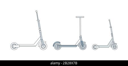 Moderne Illustration von Cartoon-Comics für den Personentransport. Verschiedene Kick Roller, urbane Räder, persönliche Transport-Geräte, umweltfreundliche Fahrzeuge Konzept. Stock Vektor