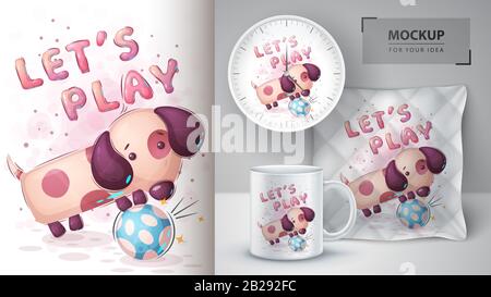 Hundespiel Fußball - Poster und Merchandising. Stock Vektor