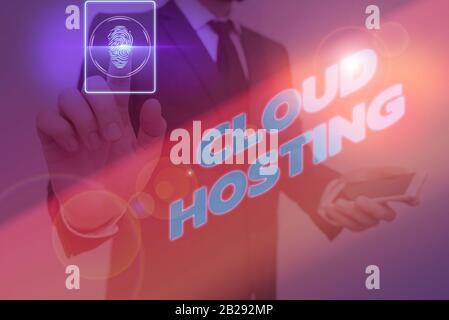 Wort schreiben Text Cloud Hosting. Business Foto präsentiert die Alternative zum Hosting von Websites auf einem einzelnen Server Stockfoto