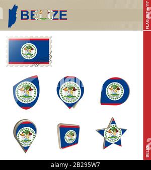 Belize Flaggensatz, Flaggensatz #117. Vektor. Stock Vektor