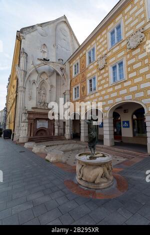 Szekesfehervar, Ungarn - 02 29 2020: Matthias Corvinus Memorial in Szekesfehervar, Ungarn. Stockfoto